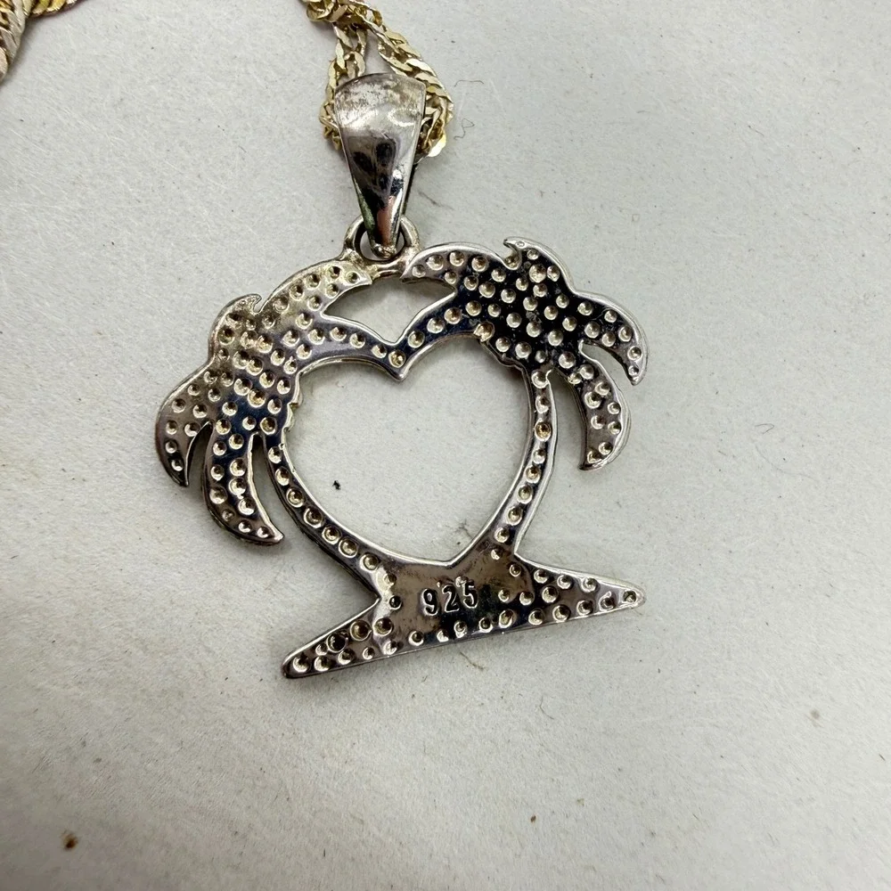 Sterling Silver Opal‎ Palm Tree Heart Necklace Pendant Beach Vacation Island